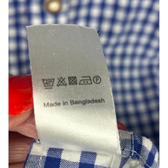OS Trachten Mens Blue Gingham Button Down Shirt Long Sleeve Size M LOGO Pocket - Picture 9 of 14